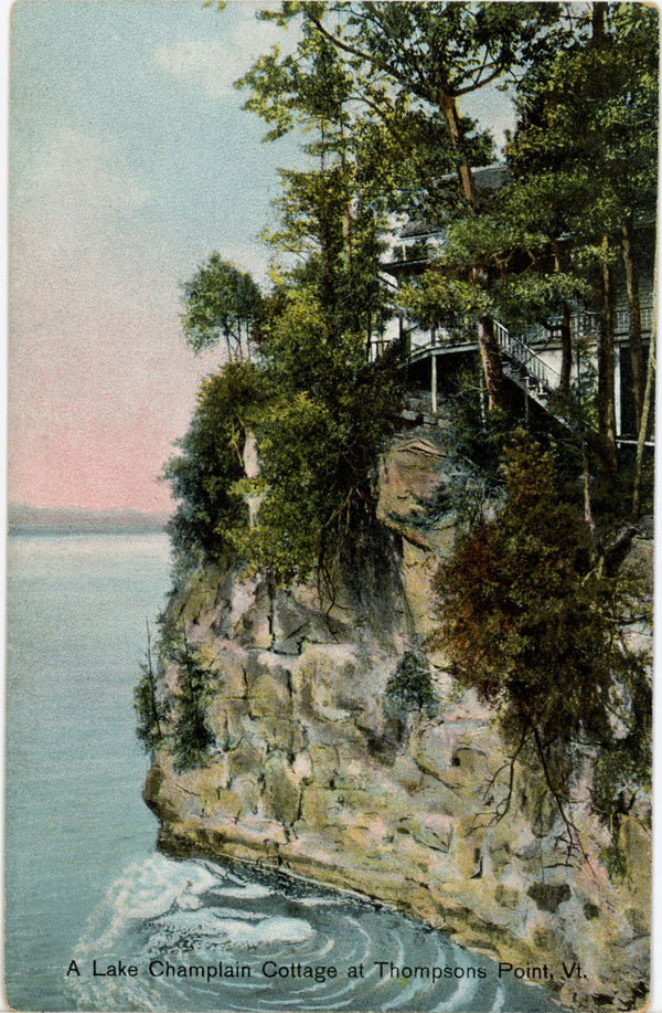 Lake Champlain Cottage at Thompsons Point Vermont Vintage Postcard c. 1910 (unused)
