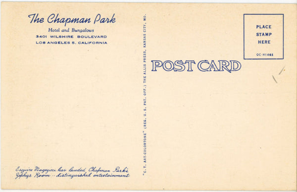 Chapman Park Hotel & Bungalows Los Angeles California Vintage Postcard (unposted)