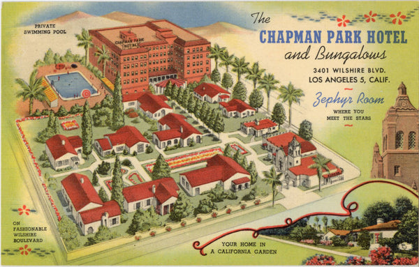 Chapman Park Hotel & Bungalows Los Angeles California Vintage Postcard (unposted)