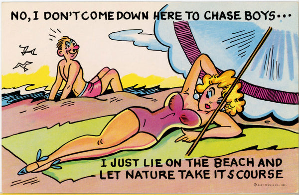 Bathing Beauty on Beach Nature Take Its Course Vintage Comic Postcard (unposted)
