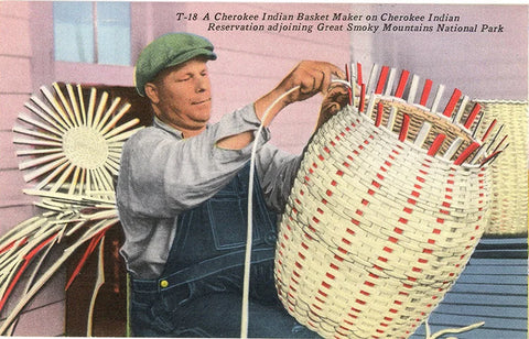 Cherokee Indian Basket Maker North Carolina Qualla Reservation Native American Vintage Postcard (unused)