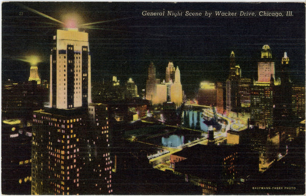 Chicago Illinois Wacker Drive Night Scene Vintage Postcard 1948