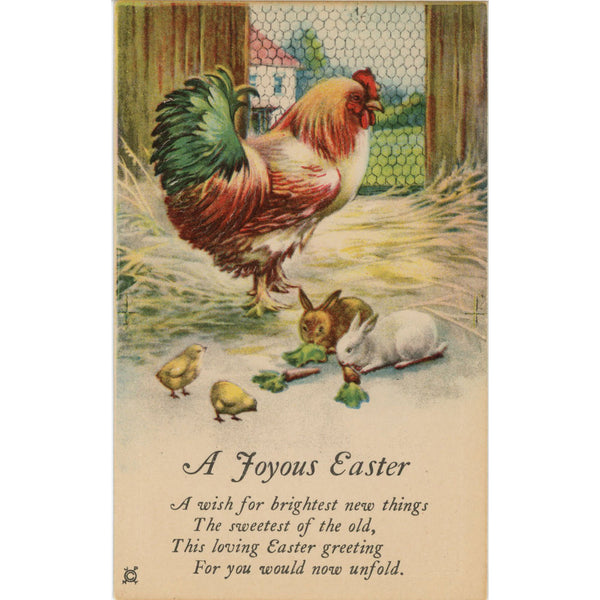 Vintage Embossed Joyous Easter Hen Chicks Rabbits Postcard c1910 (unused) - Vintage Postcard Boutique