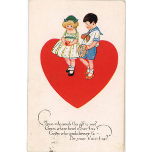 Vintage Valentine Postcard – Children on Red Heart 1921 - Vintage Postcard Boutique