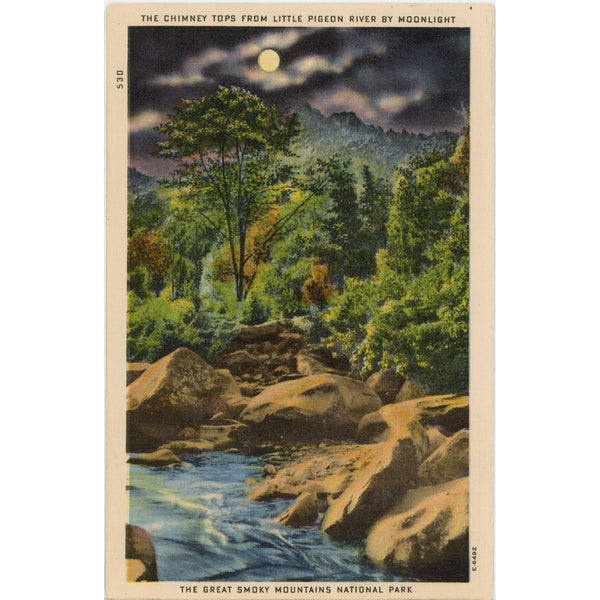 Chimney Tops from Little Pigeon River Smoky Mountains National Park Vintage Postcard (unposted)