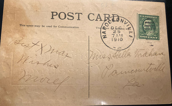 Vintage Christmas Gold Embossed Holly Postcard Art  Nouveau Design 1910