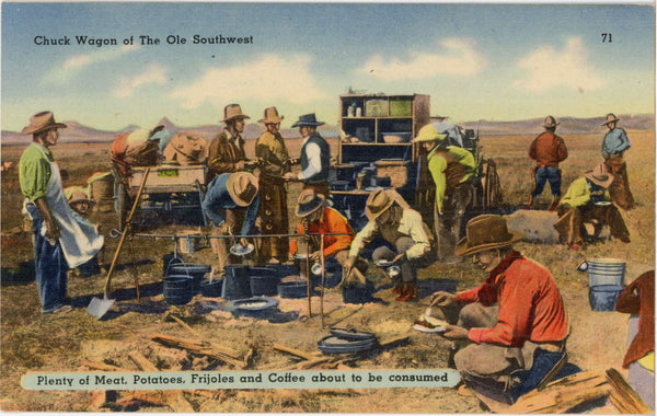 Chuck Wagon of Ole Southwest Cowboys Vintage Postcard 1940s (unused)