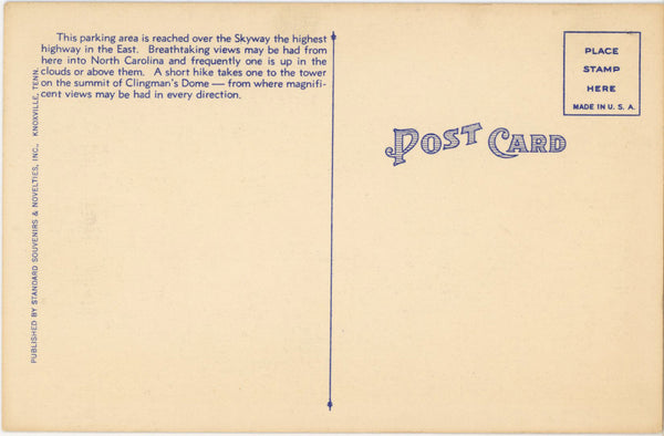 Clingman's Dome Parking View Smoky Mountains National Park Vintage Postcard c. 1930s