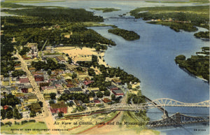 Clinton Iowa & Mississippi River Aerial View Vintage Postcard (unused) - Vintage Postcard Boutique