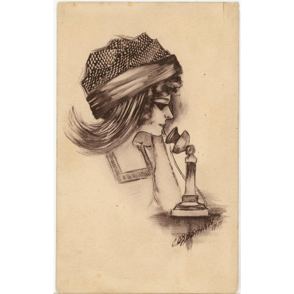 Pretty Lady on Phone Vintage Postcard A/S Cobb Shinn 1910