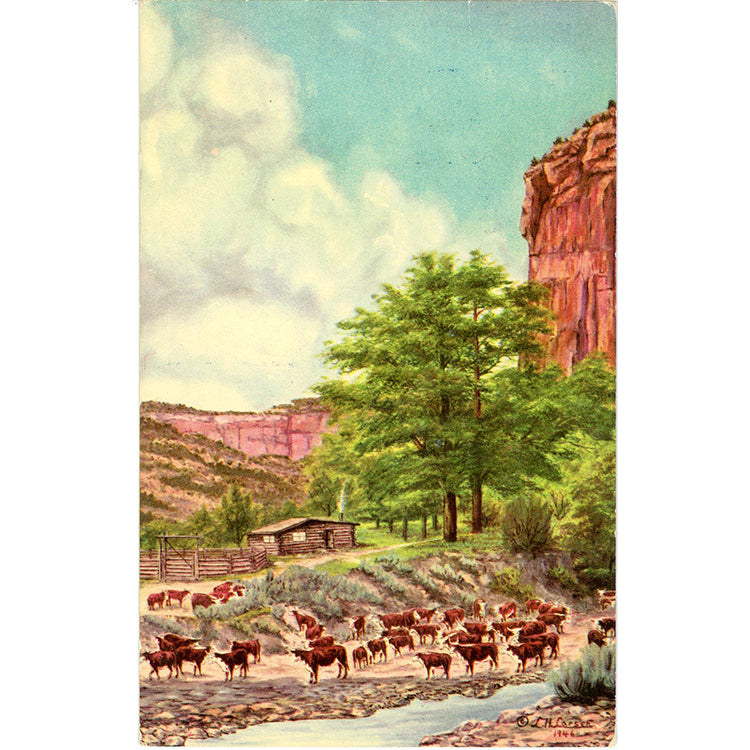 Cowboy Cottage Poem - Artist L.H. Larsen Grazing Cattle Vintage Western Postcard (unused)