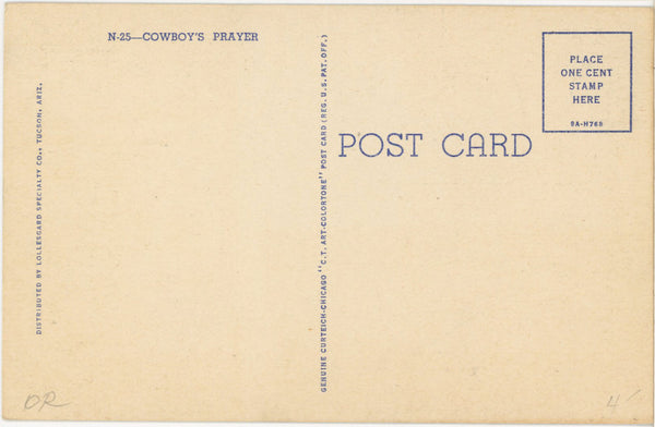 Cowboys' Prayer - Cowboys on Horseback Vintage Western Postcard (unposted)