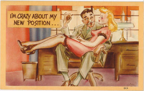 I'm Crazy About My New Position Sexy Comic Vintage Postcard Signed CHET WARNER (unused) - Vintage Postcard Boutique