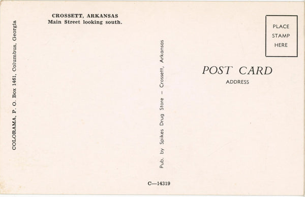 Crossett Arkansas Main Street Looking North Vintage Postcard 1960s (unposted)