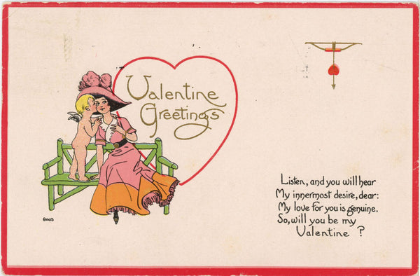 Vintage Valentine Greetings Postcard – BERGMAN Cupid & Sweetheart 1915