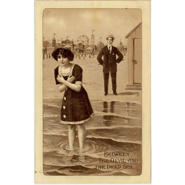 Between the Devil and Deep Sea - Bathing Beauty Photo Life Series No. 209 Vintage Postcard c. 1910s