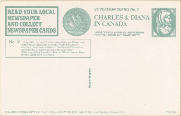 Princess Diana at World University Games Edmonton Vintage Postcard (unused)