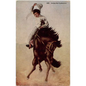 Doing the Corkscrew Cowboy Bucking Bronco Vintage Western Postcard 1920 - Vintage Postcard Boutique