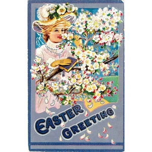 Vintage Embossed Floral Easter Postcard Girl Wearing Easter Hat 1909 - Vintage Postcard Boutique