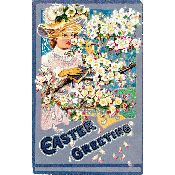 Vintage Embossed Floral Easter Postcard Girl Wearing Easter Hat 1909 - Vintage Postcard Boutique