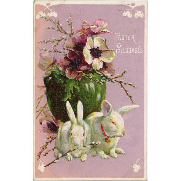 Vintage Embossed White Rabbits Easter Postcard c1910 - Vintage Postcard Boutique