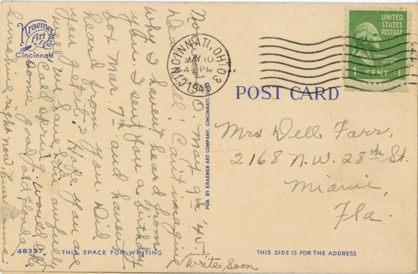 Eden Park Green House Cincinnati Ohio Vintage Postcard 1945