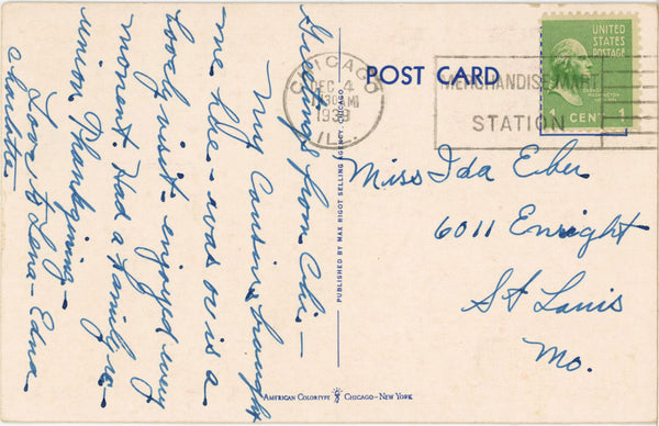 Edgewater Beach Hotel Entrance Chicago Illinois Vintage Postcard 1939