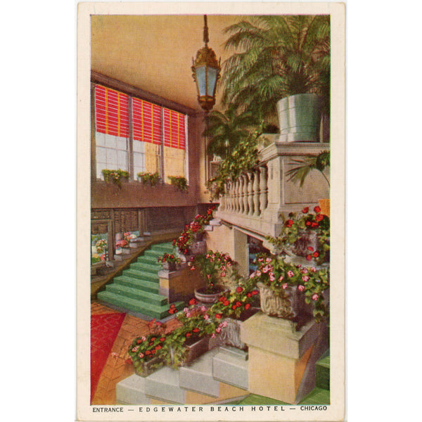 Edgewater Beach Hotel Entrance Chicago Illinois Vintage Postcard 1939