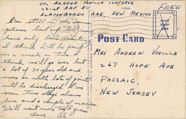 El Paso Texas Mills Street Looking West from Post Office Vintage Postcard 1945