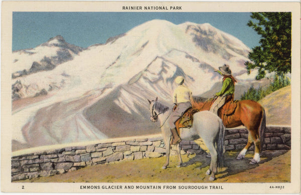 Emmons Glacier from Sourdough Trail Rainier National Park Washington Vintage Postcard 1936
