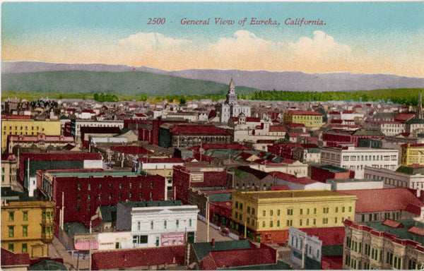 Eureka California Aerial View of Town Vintage Postcard c 1910 (unposted)
