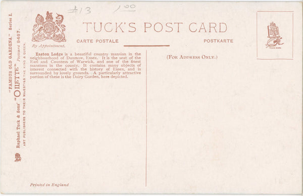 Vintage Tuck's Oilette Botanical Postcard Famous Old Gardens Dairy Garden 1910s (unused) - Vintage Postcard Boutique