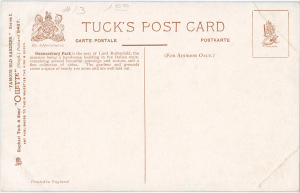 Famous Old Gardens Japanese Vintage Tuck's Oilette Botanical Postcard 1910s (unused) - Vintage Postcard Boutique
