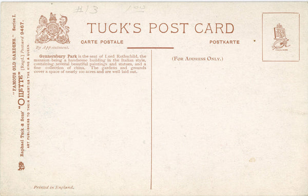 Famous Old Gardens Round Garden Vintage Tuck's Oilette Botanical Postcard 1910s (unused) - Vintage Postcard Boutique