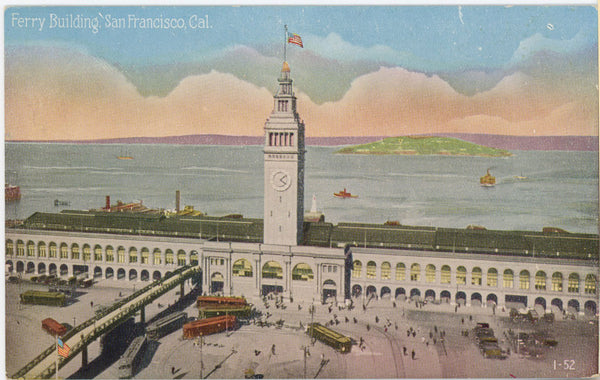 San Francisco Ferry Building & Bay California Vintage Postcard c. 1910 (unposted)