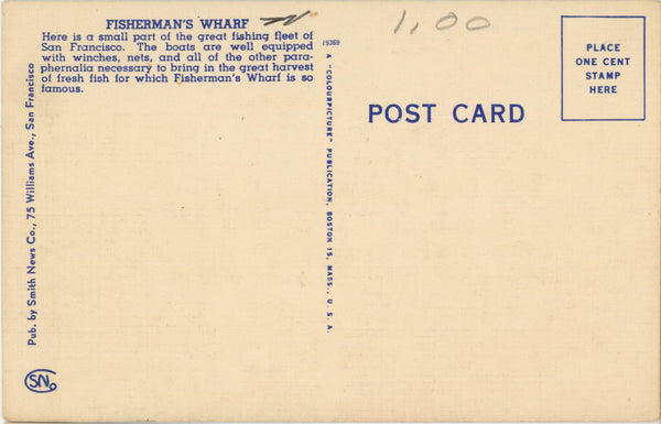 Fisherman's Wharf Fishing Fleet San Francisco California Vintage Postcard (unposted)