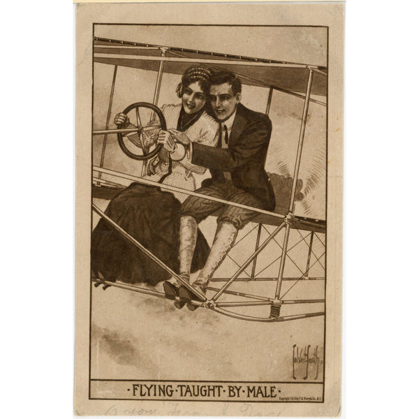 Flying Taught by Male Romantic Couple signed J CALVERT SMITH Vintage Postcard 1910