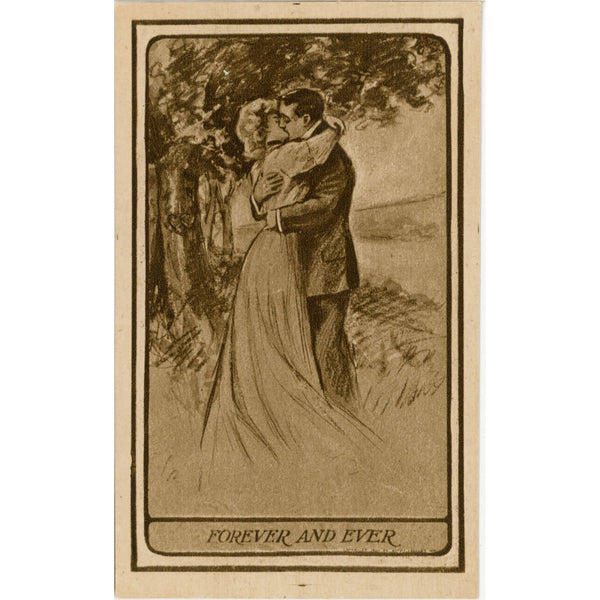 Forever and Ever Romantic Couple Kissing Vintage Postcard c. 1910s (unposted)