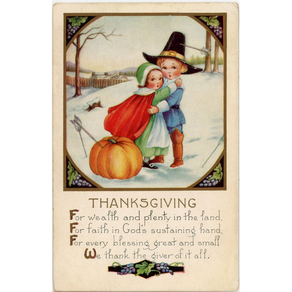 Boy & Girl Hugging Thanksgiving Gratitude Prayer Vintage Embossed Postcard c. 1910s