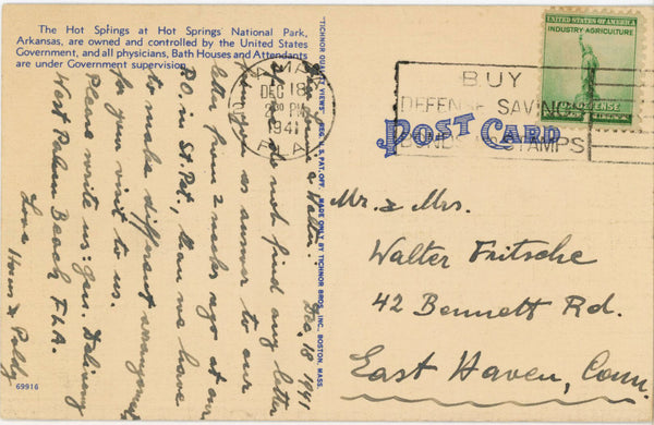 Fountain Lake Pool Hot Springs National Park Arkansas Vintage Postcard 1941