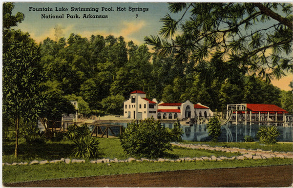 Fountain Lake Pool Hot Springs National Park Arkansas Vintage Postcard 1941