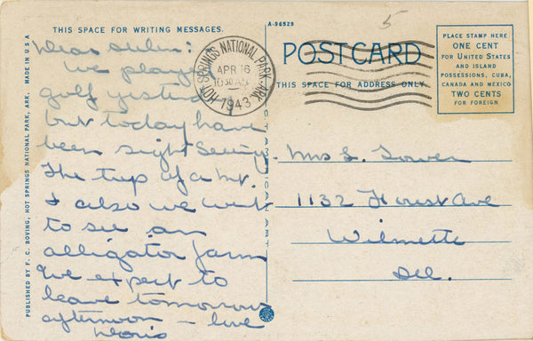 Fordyce Bath House in 1835 Hot Springs National Park Arkansas Vintage Postcard 1943