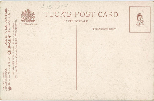 Tuck's Oilette Botanical Vintage Postcard All in Garden Fair 1910s (unused)