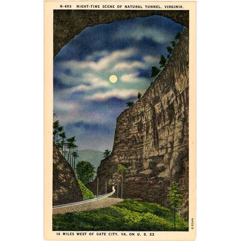 Natural Tunnel at Night Near Gate City Virginia Vintage Postcard (unused)