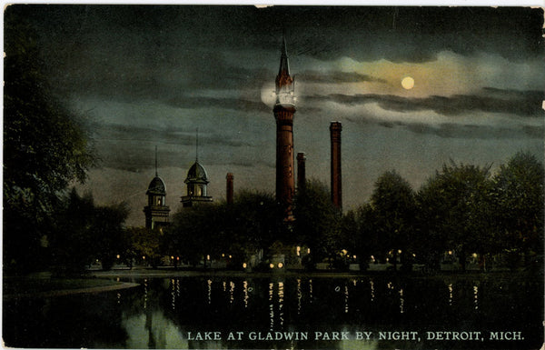 Lake Gladwin Park by Night Detroit Michigan Vintage Postcard ca 1910 - Vintage Postcard Boutique