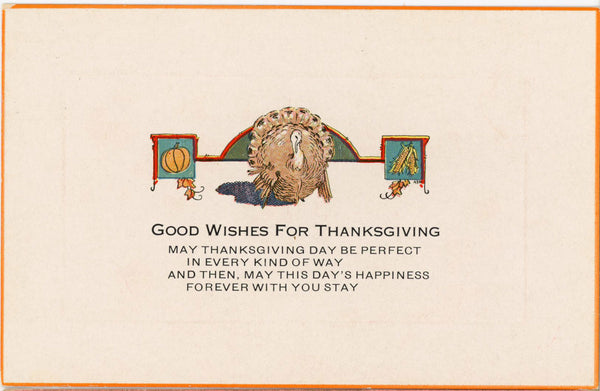 Good Wishes for Thanksgiving Turkey Vintage Postcard c. 1910 (unposted)