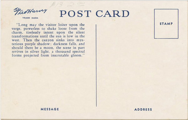 Grand Canyon National Park Arizona From Desert View Vintage Postcard FRED HARVEY (unposted)