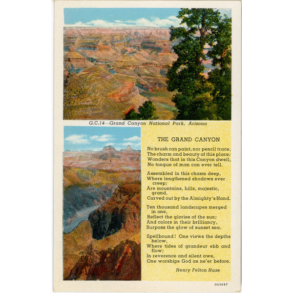 Grand Canyon National Park Henry Huse Poem Vintage Arizona Postcard (unused)