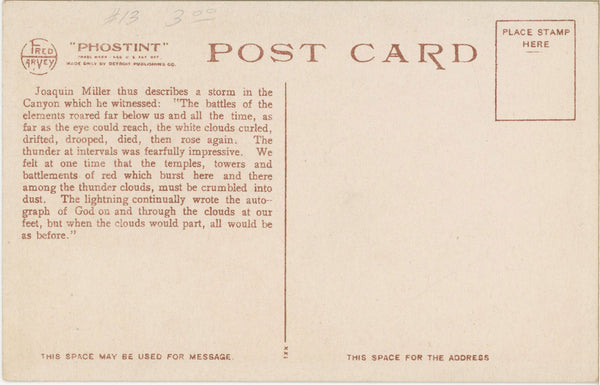 Storm in Grand Canyon National Park Arizona Vintage Postcard FRED HARVEY (unposted)