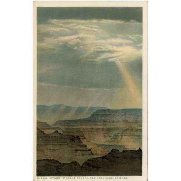 Storm in Grand Canyon National Park Arizona Vintage Postcard FRED HARVEY (unposted)